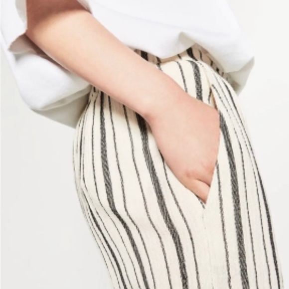 Zara TRF Womens Cotton Pants Cream Black Striped High Waisted Trousers Sz S New - Picture 4 of 17